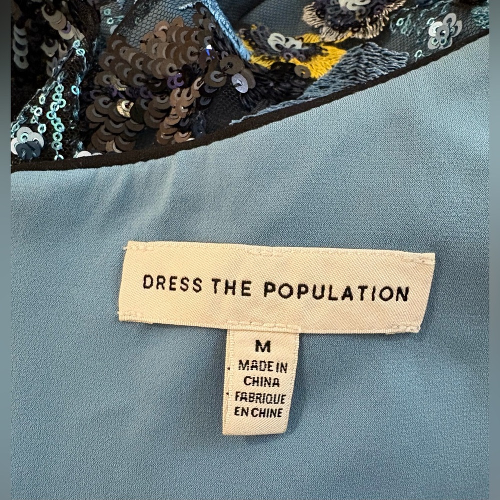 Dress The Population Umalina Sequin Floral Fit & Flare Gown Blue Sz M - Picture 11 of 14